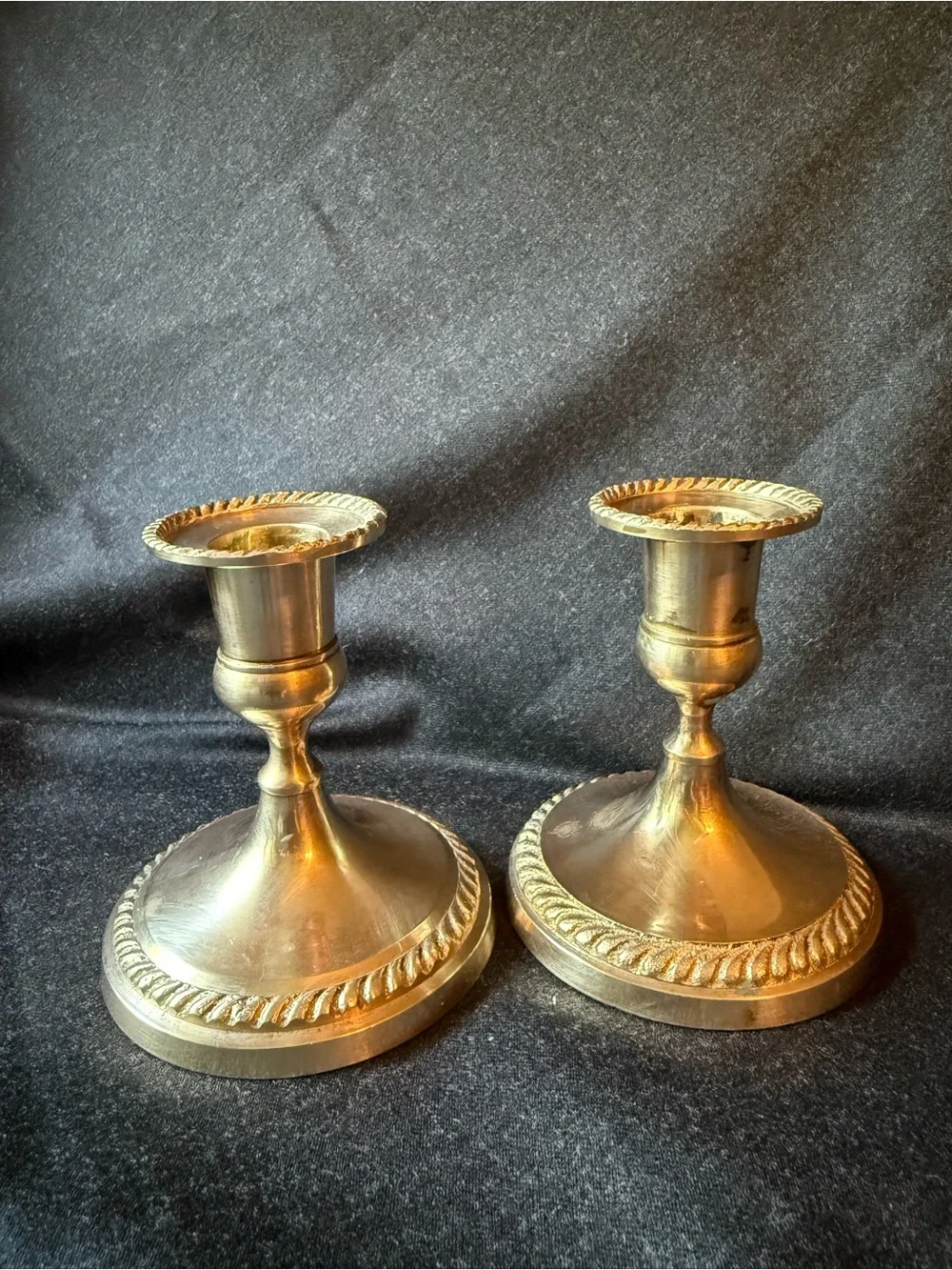 Brass Rope-Edge Candlestick Pair